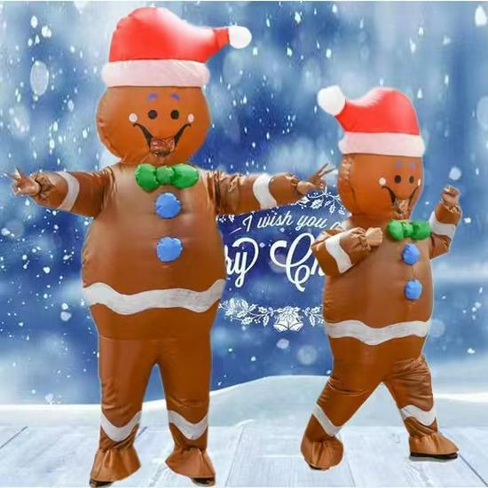 Christmas Riding Reindeer & Gingerbread Man Dinosaur Inflatable Costumes