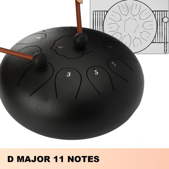11 Notes 10 Inches Diameter Lotus Type Steel Tongue Drum Handpan Percussion Instrument with Bag Music Score Mallets