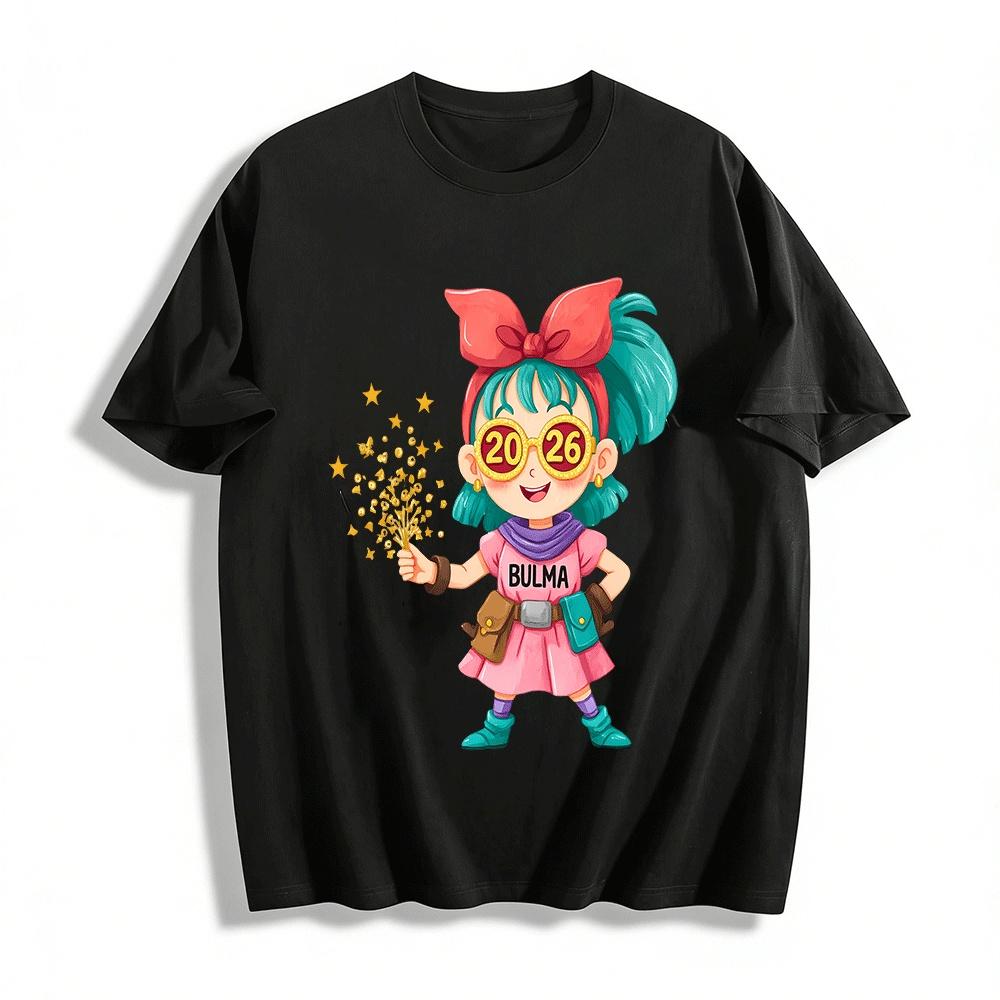 2026 New Year Bulma Themed Fun Print Casual Top Pure cotton T-shirt XXS