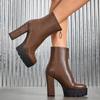 Autumn and winter lace-up new high heel-large size front zipper low tube Martin boots women