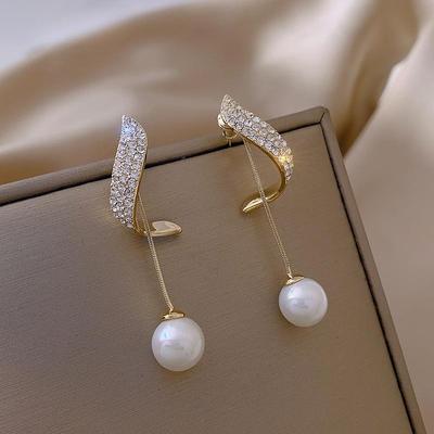 1Pc Paar Elegante Imitation Perle Tropfen Ohrringe frauen Kristall Lange Fringe Zarte Tropfen Ohrringe