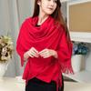 Polyester Classic Wool Scarf Windproof Long Neckscarf with Tassel Cold-proof Solid Color Shawl  Men