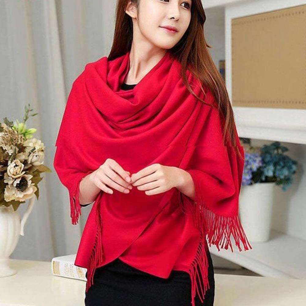 Polyester Classic Wool Scarf Windproof Long Neckscarf with Tassel Cold-proof Solid Color Shawl  Men