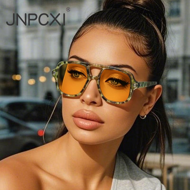  New Ins Popular Fashion Double Bridges Square Men Sunglasses Vintage Punk Yellow Shades UV400 Men Trending Sun Glasses