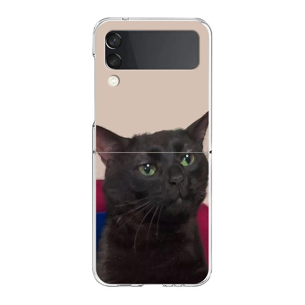 Transparent Phone Case For Samsung Galaxy Z Flip 3 4 5 6 7 Hard Folding PC Z Flip3 Flip4 Cover Funny Animal Cat