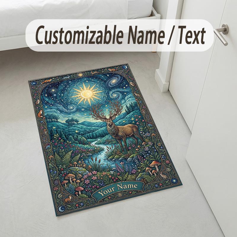 Starry Night Cat Theme Soft Crystal Velvet Rug Custom Name & Text Print Non Slip Floor Rug for Bedroom Living Room
