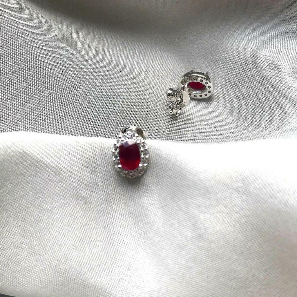 Ekte Ruby Halo Oval Stud øredobber Håndlagde Sterling sølv smykker for elskede