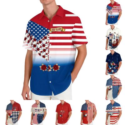 Men's Casual Printed Short Sleeve Open Front Cardigan, Independence Day Festival Tops