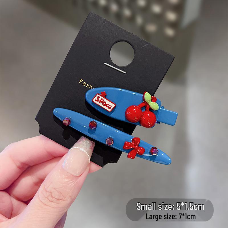 

Lake Blue Luxury Bow Hair Clip with Cherry Bobby Pin