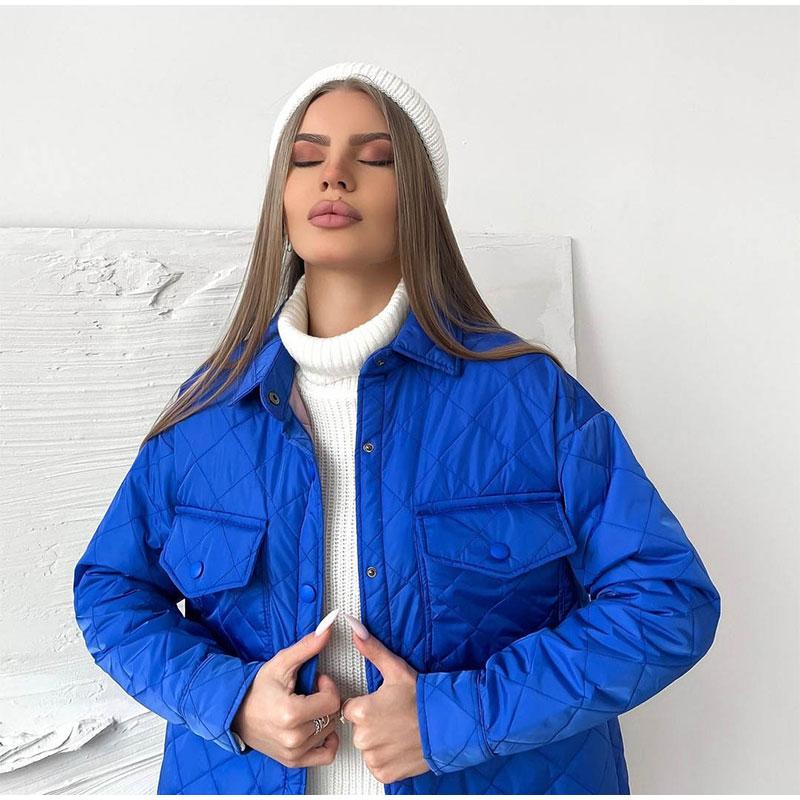 Loose Padded Long Lingge Women's Winter Jacket Casual Turn Down Collar Belt Straight Overcoat Female Outwear Woman Clothes