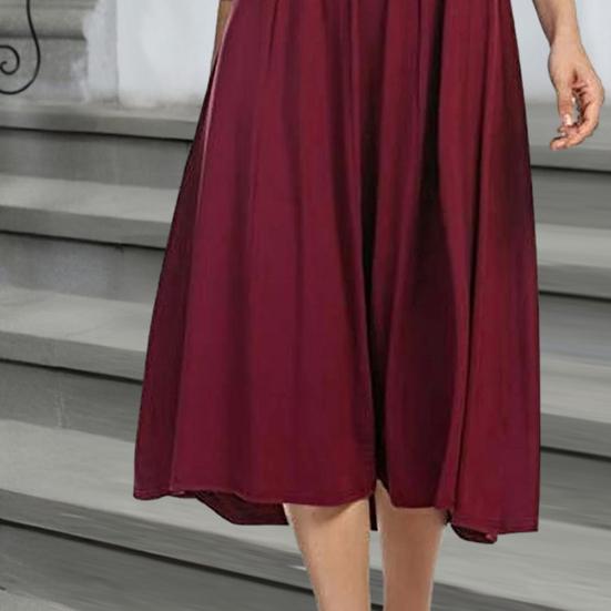 Women's Pleated A-line Midi Dress 45720 Sleeve Crew Neck Swing Dress Summer Beach Vacation Flowy