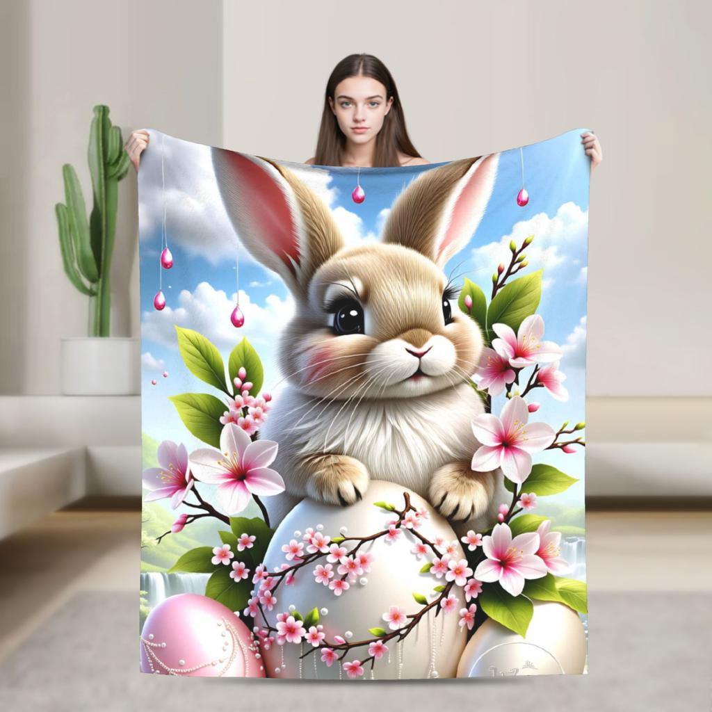 Easter Bunny Floral Patter Blanket Warm Cozy  Throw Blanket Winter Adults Child Living Room Travel Bedspread