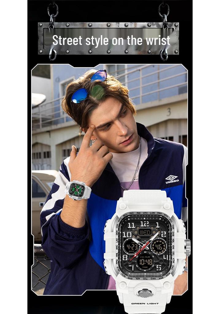 Sanda Men's Trendy Waterproof Multi-Functional Electronic Watches with Three-Time Zones for Casual Use