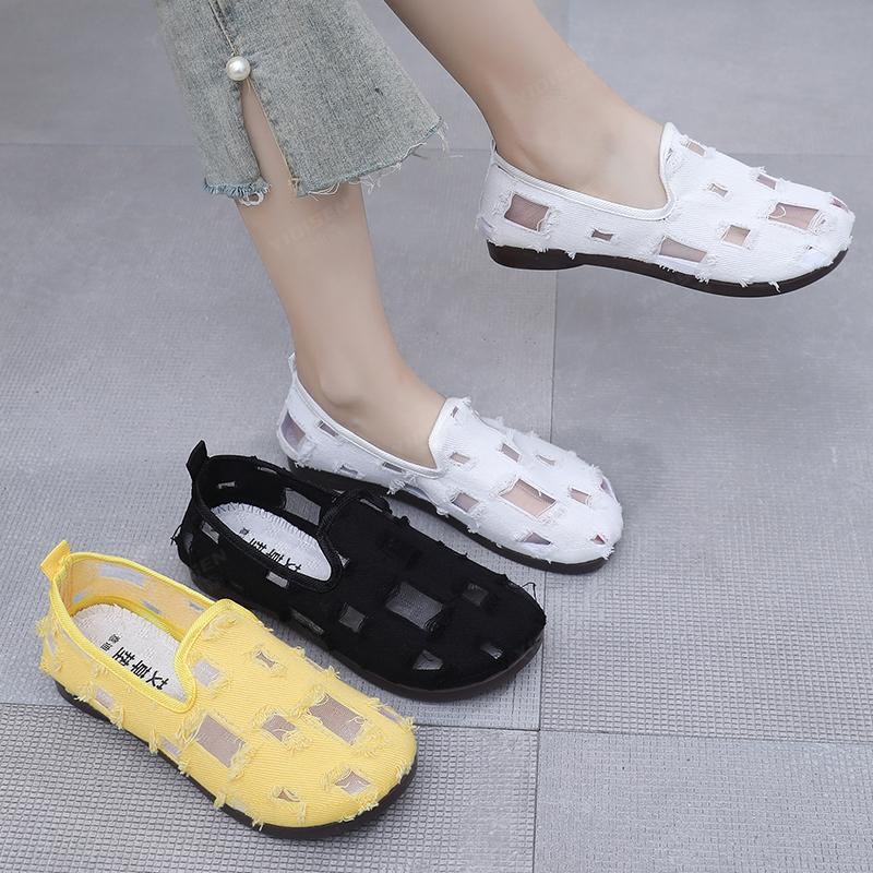 Пекинские тканевые туфли дышащие мягкая подошва слипоны женские балетки сетчатые летние сандалии с низким вырезом легкие мягкая подошва 35 жёлтый 4249₽