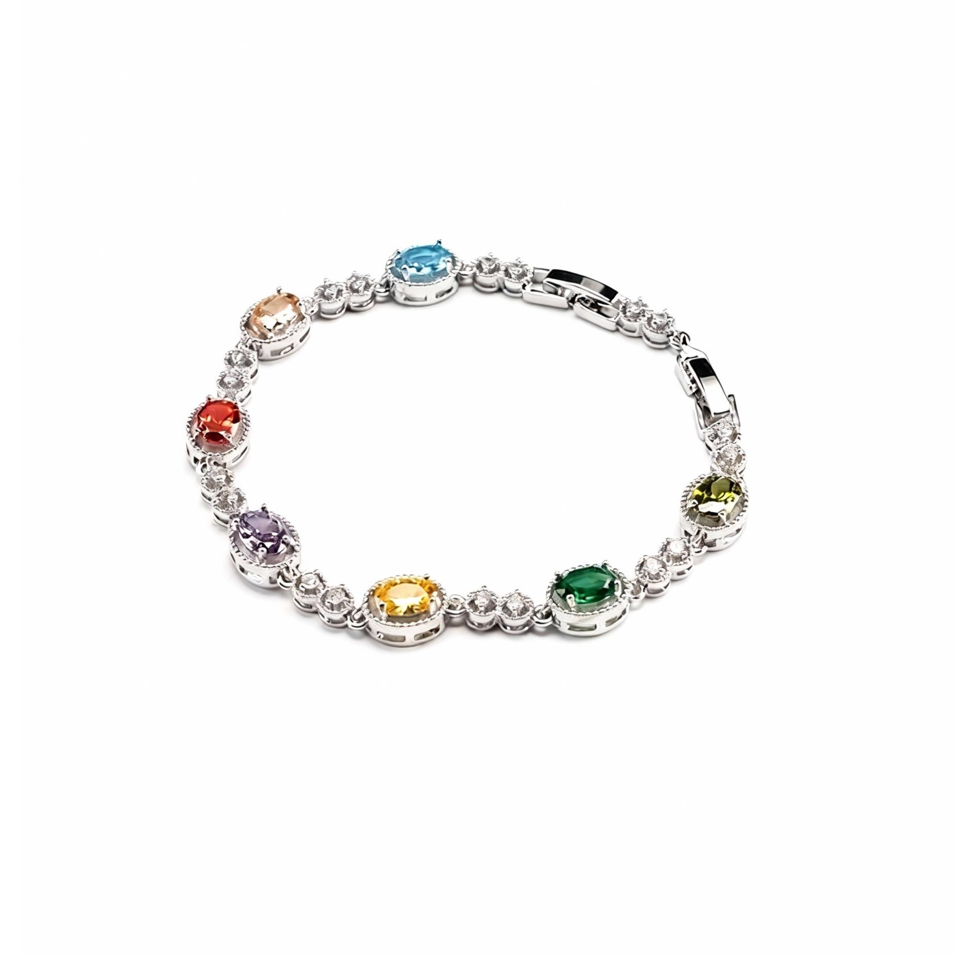 2026 European and American Style Bracelet, Pure Hand-inlaid Colored Zircon Niche Women s Jewelry, Luxury Jewelry 20CM