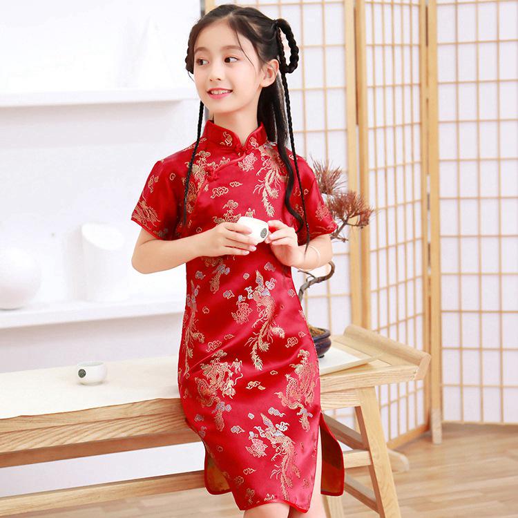 Girls' Summer Retro Cheongsam: Fashionable Chinese Princess Dress for Kids