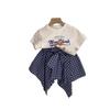 2025 Korean Style Girls' Summer Set: Short Sleeve T-shirt & Irregular Plaid Skirt Pants