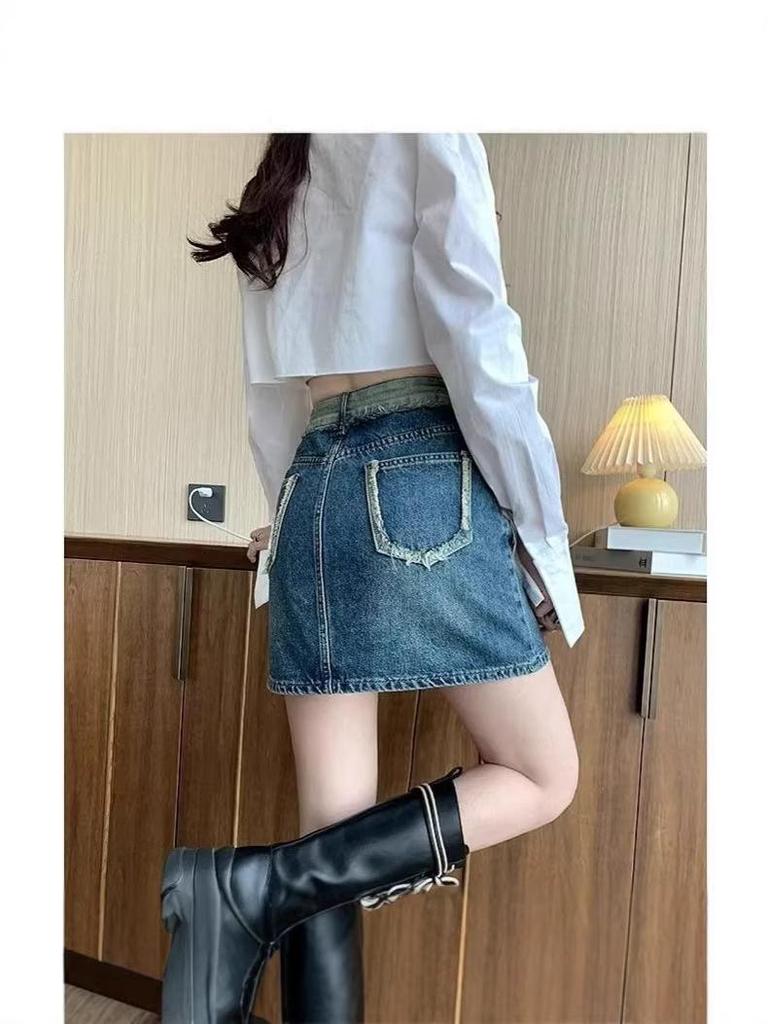 Plus Size High Waist Beaded Denim Fishtail A-line Skirt for Women