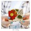 Box-shaped coin purse, slim wallet for women and men, compact, genuine leather, retro floral embossed design [NB], ivory