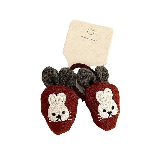 1 Pair Girl Hair Ties Soft Fabric Cartoon Rabbit Bear Carrot Decor Hair Ropes Gentle on Scalp Safe Baby Hair Bands