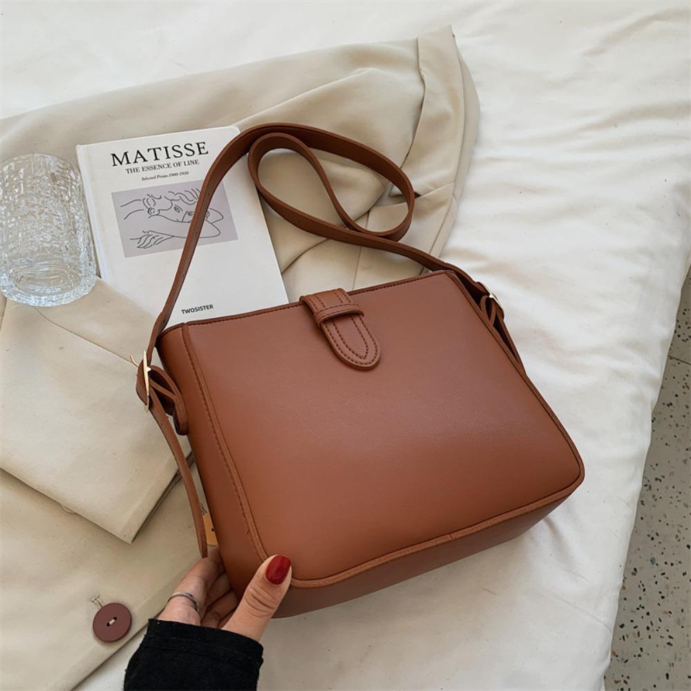 

Large Capacity PU Leather Square Bag Handbag Ins Square Tote Bag Simple Shoulder Bag Ladies/Girls коричневый