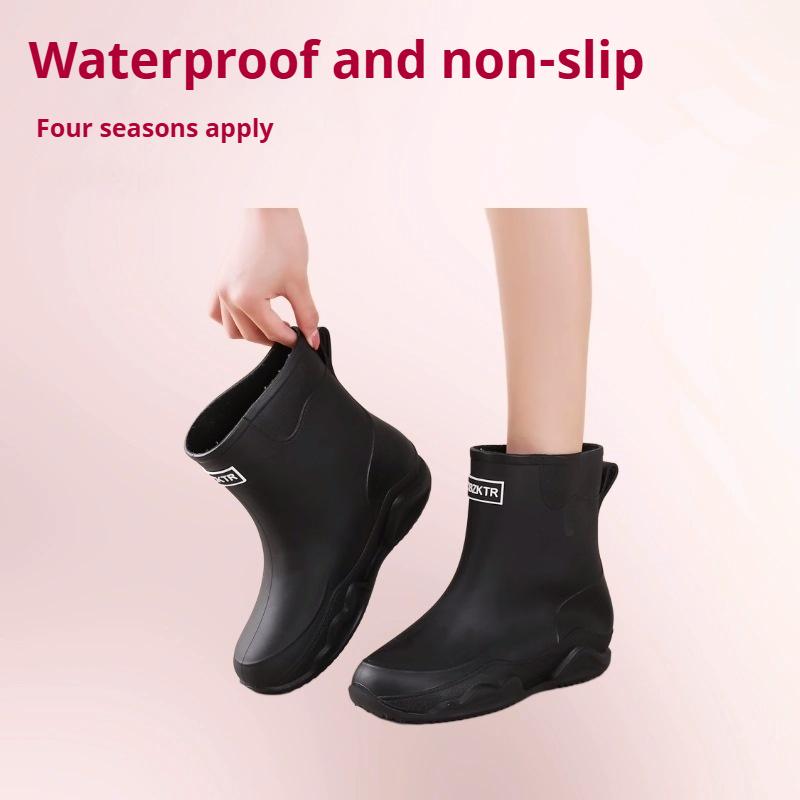 Men's and Women's Rain Boots, Mid-tube Outdoor Motorcycle Tide Waterproof Shoes, Thick-soled Rubber Shoes, Lightweight Overshoes