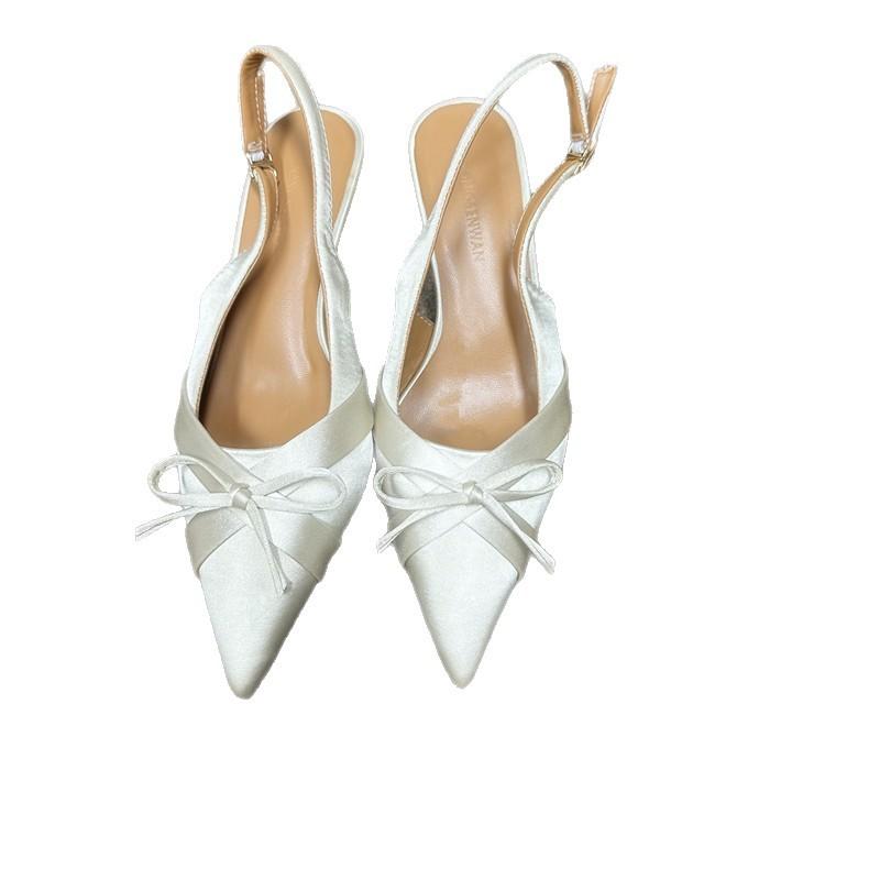 Sweet bow temperament elegant pointed head thin heel high heels heightened thin bag head cool slippers