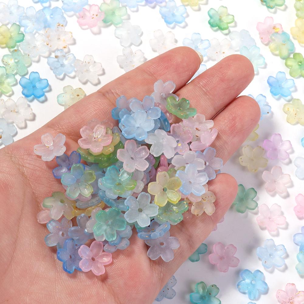 200pcs 11mm Acrylic Flowers Beads Colorful Five Petals Flower Loose Beads For Jewelry Making DIY Necklace Earrings Accessories