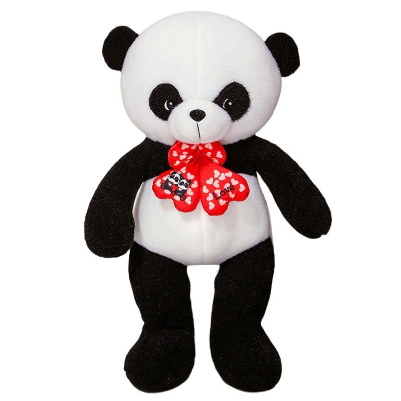 Cute Bow Panda Doll Plush Toy Black And White Panda Doll Children'S Soothing Rag Doll Birthday Gift