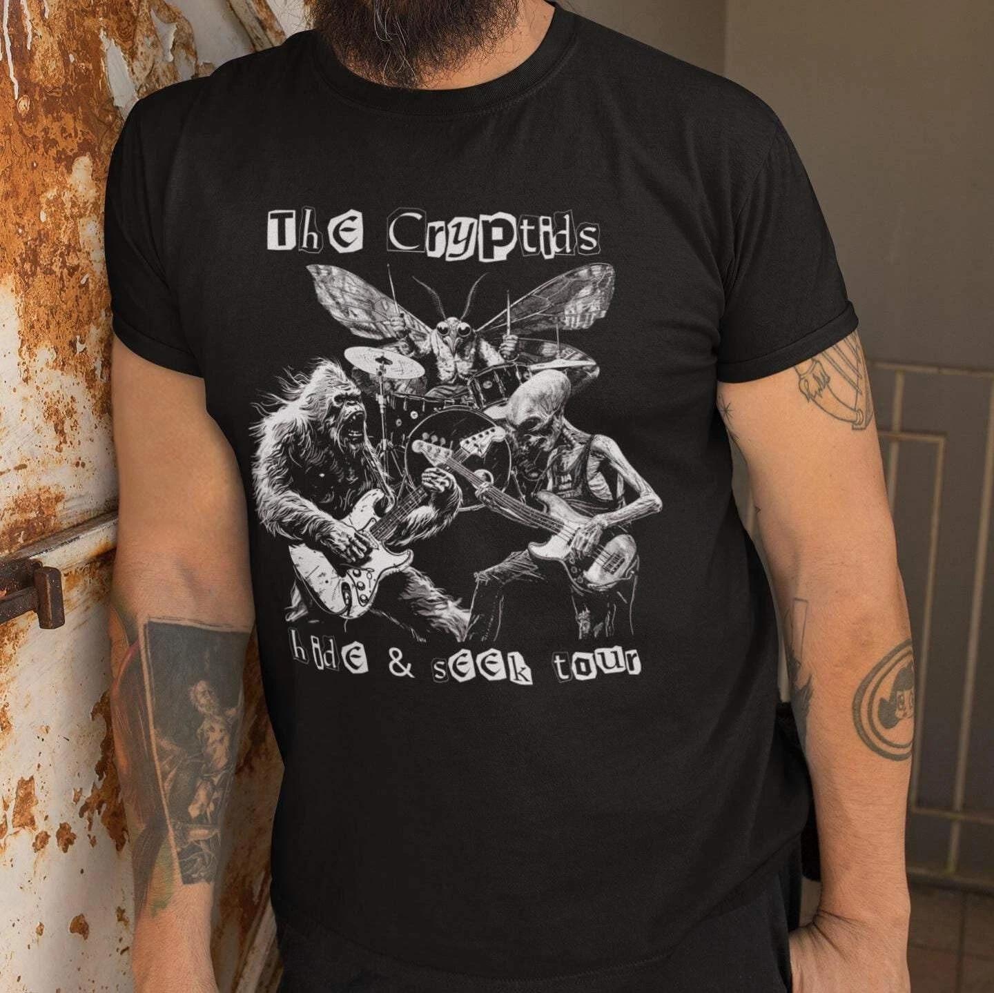 The Cryptids Hide & Seek Tour Shirt, Bigfoot Mothman UFO Alien XL