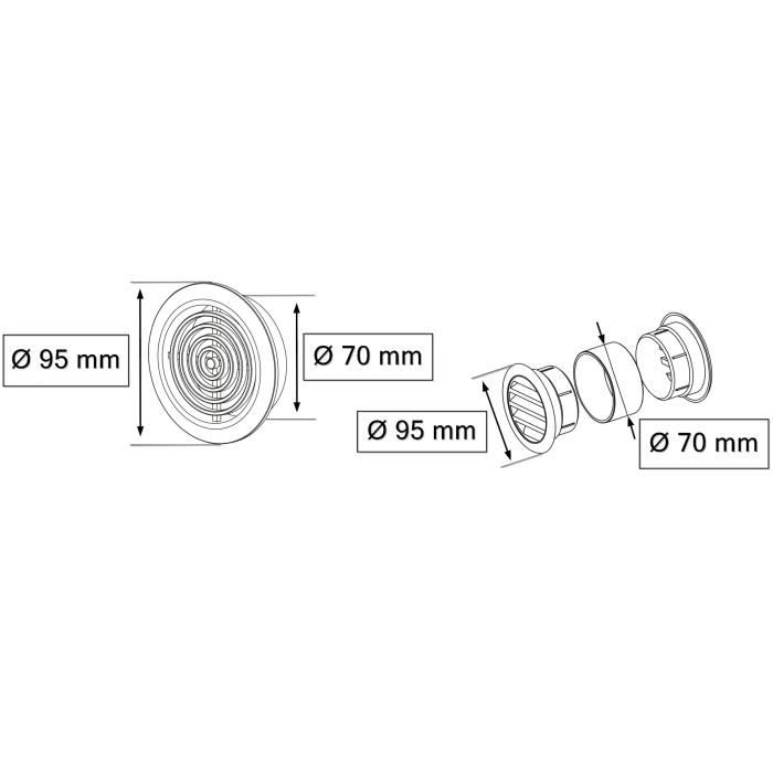 Grille D'aération - KOTARBAU - Rond - Argent Satin - Diamètre 70 Mm - Moustiquaire
