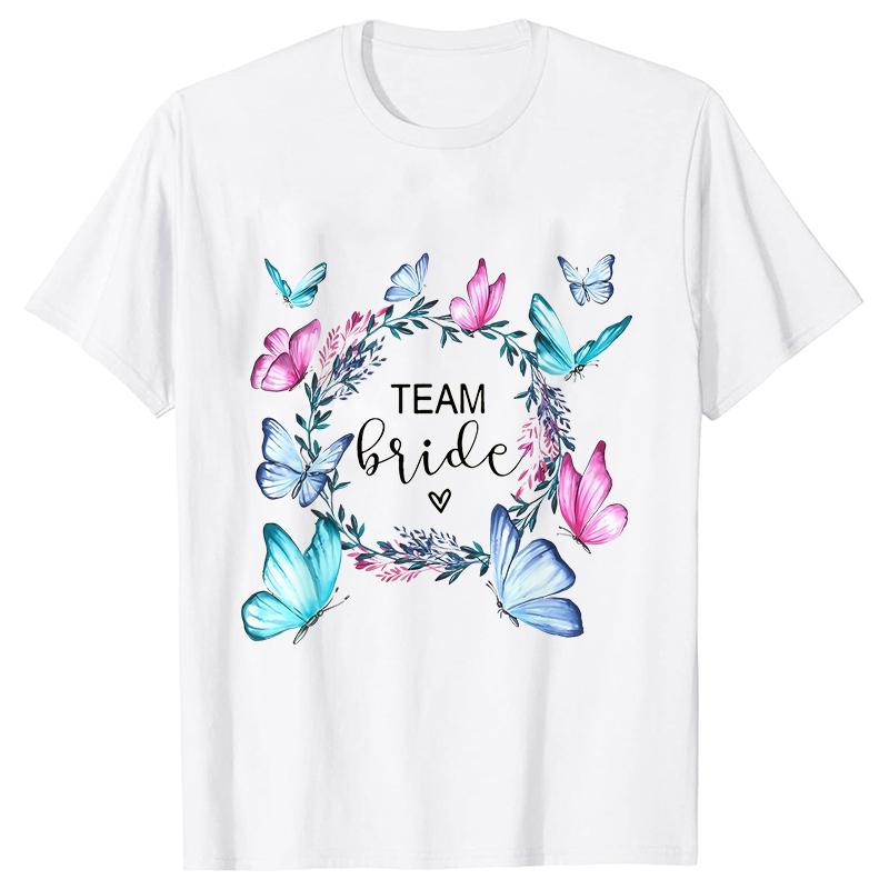 Fashion Bridal Wedding Party T-shirt Team Bride Bridesmaid Shirts Unisex’s Bachelorette Single Farewell Party Flower Wreath Tees