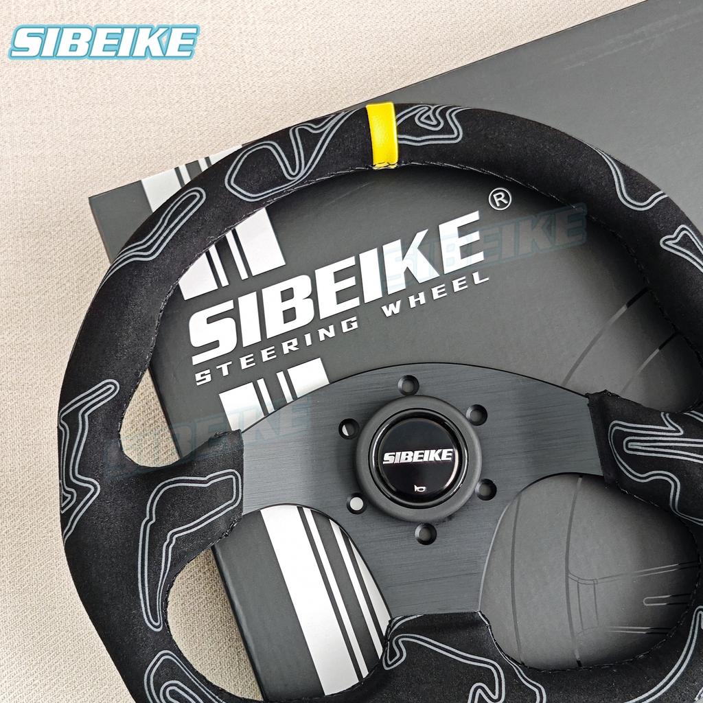SIBEIKE D Shape Ultra Graffiti Suede Steering Wheel 12.6inch Universal Modified Car Sports Steering Wheel
