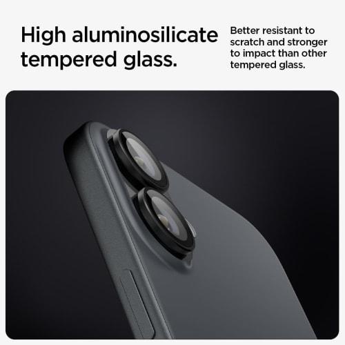 Spigen iPhone16 Camera Protection iPhone16Plus Camera Protection Film 9H Hardness Tempered Glass Compatible with iPhone16/16Plus Black Lens Protector