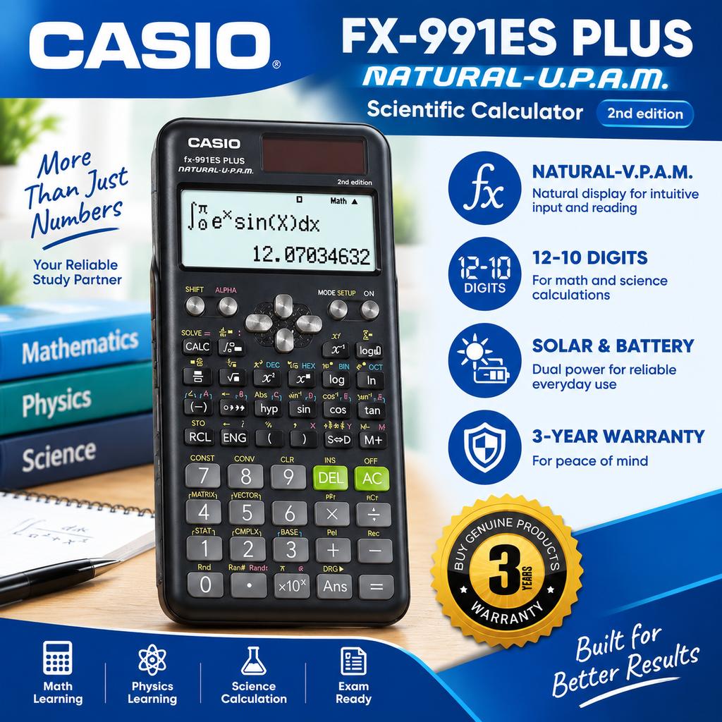 Scientific Calculator for Students, Solar and Battery Power