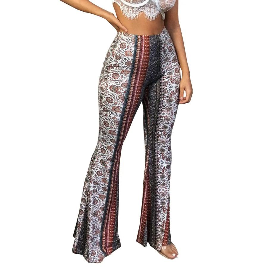 Calças de Yoga Femininas de Cintura Alta Fit Flare Estampadas Paisley Florais Boca de Sino Calças Leggings Flare