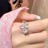 Pink diamond bow ring, women's light luxury temperament index finger ring, niche design, high-end fashion ring