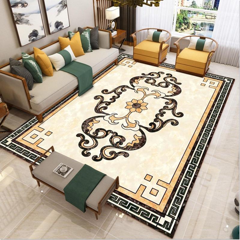 Luxury Classic Marble Medallion Area Rug Non-Slip Floor Mat for Living Room Bedroom Elegant Traditional Home Decor