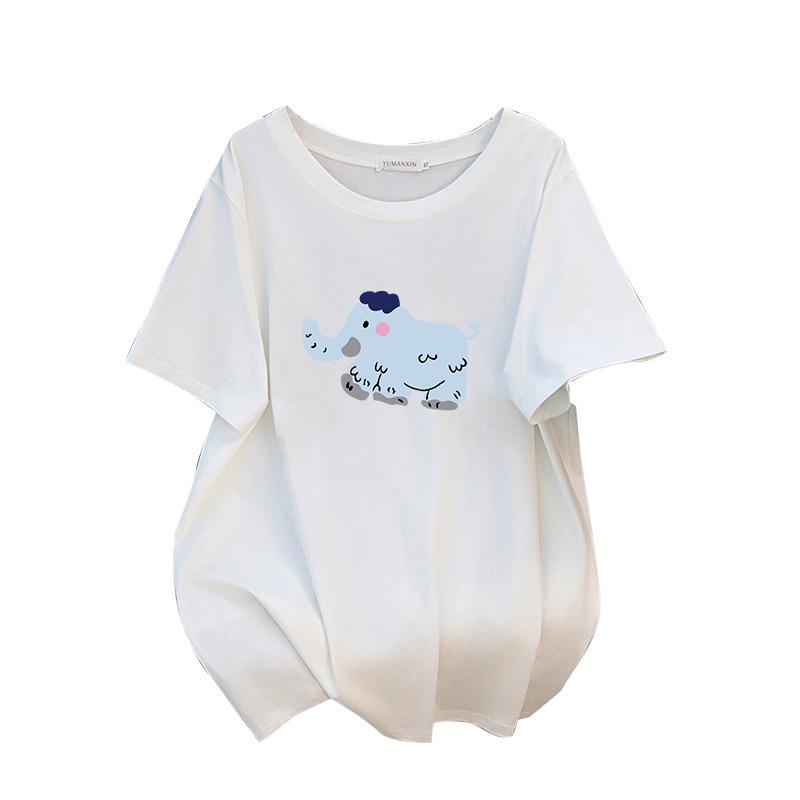 Plus Size Slimming Mid-Length Short-Sleeve T-Shirt for Women (200/300/350 jin) Model 1164