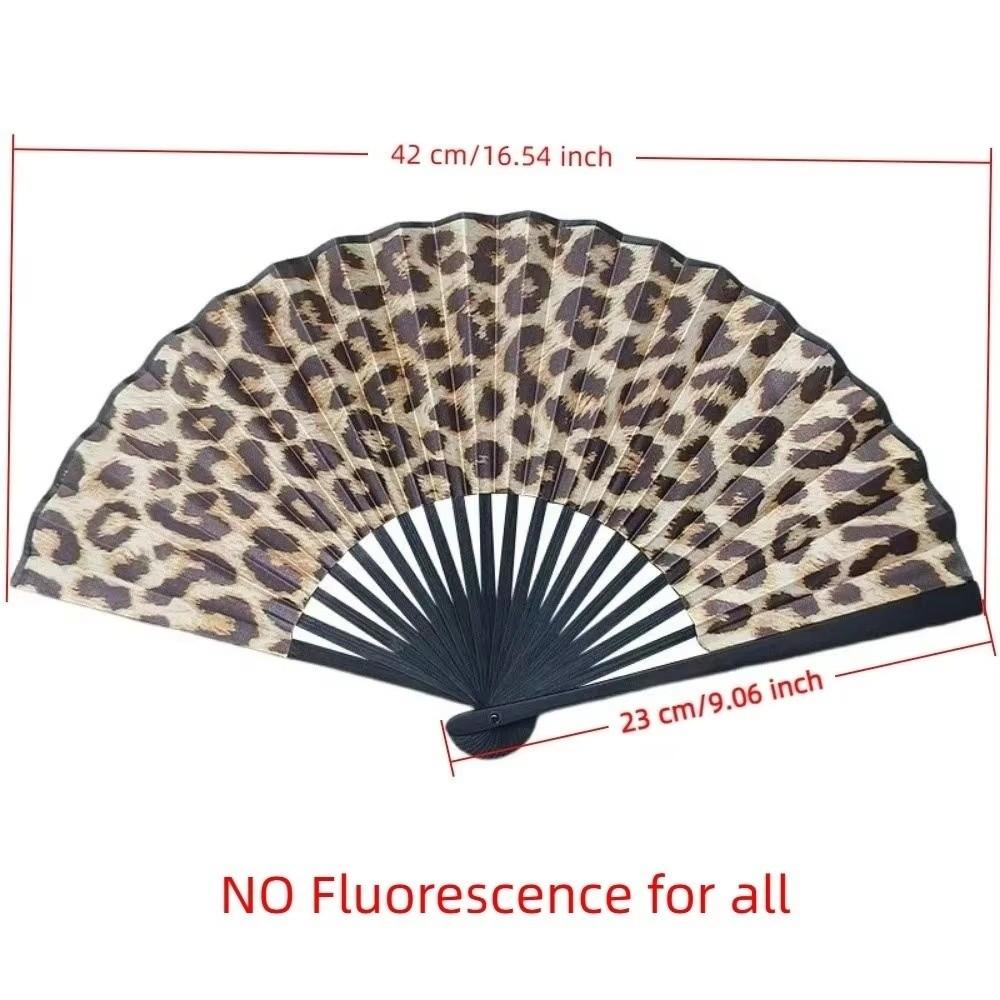 Abanico de Mano Plegable Colorido con Degradado Estampado de Leopardo Abanico Reflectante Abanico para Danza Clásica Evento Rave