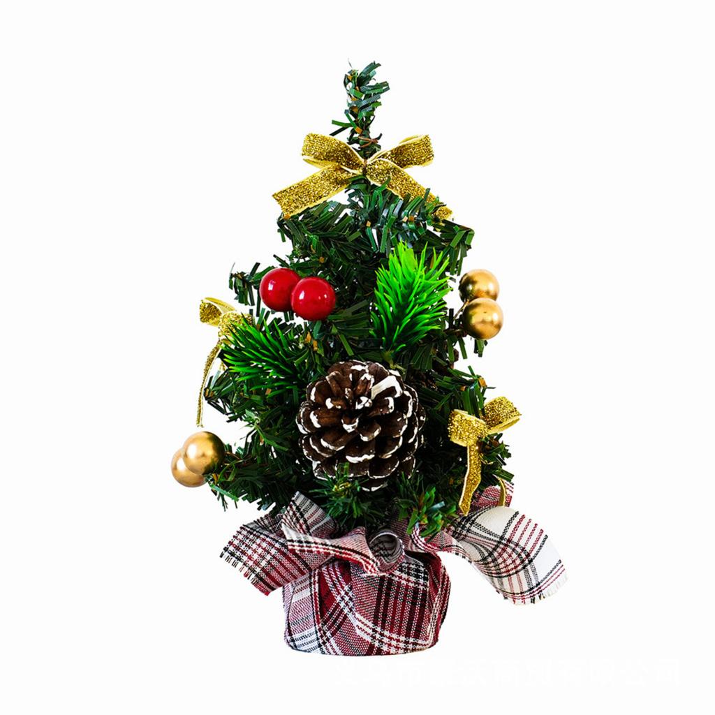 20CM Bottom Covered Desktop Christmas Tree Red And Black Checkered Scottish Indoor Christmas Bow Decoration