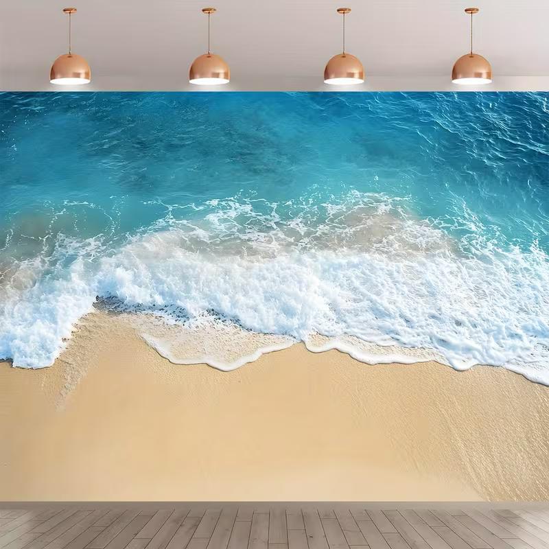 

Синяя Волна Океана Пляжный Гобелен, Аэросъемка Тропического Пейзажа Ткань для Фона, Эстетичный Декор Стены для Спальни 47.2x31.5inch/120*80cm