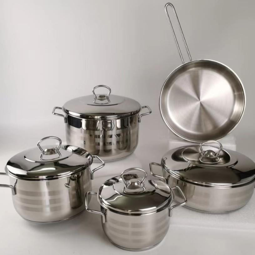 

Набор из 9 многоцелевых кастрюль из высококачественной нержавеющей стали с пятислойным дном и изогнутой маленькой кастрюлей.