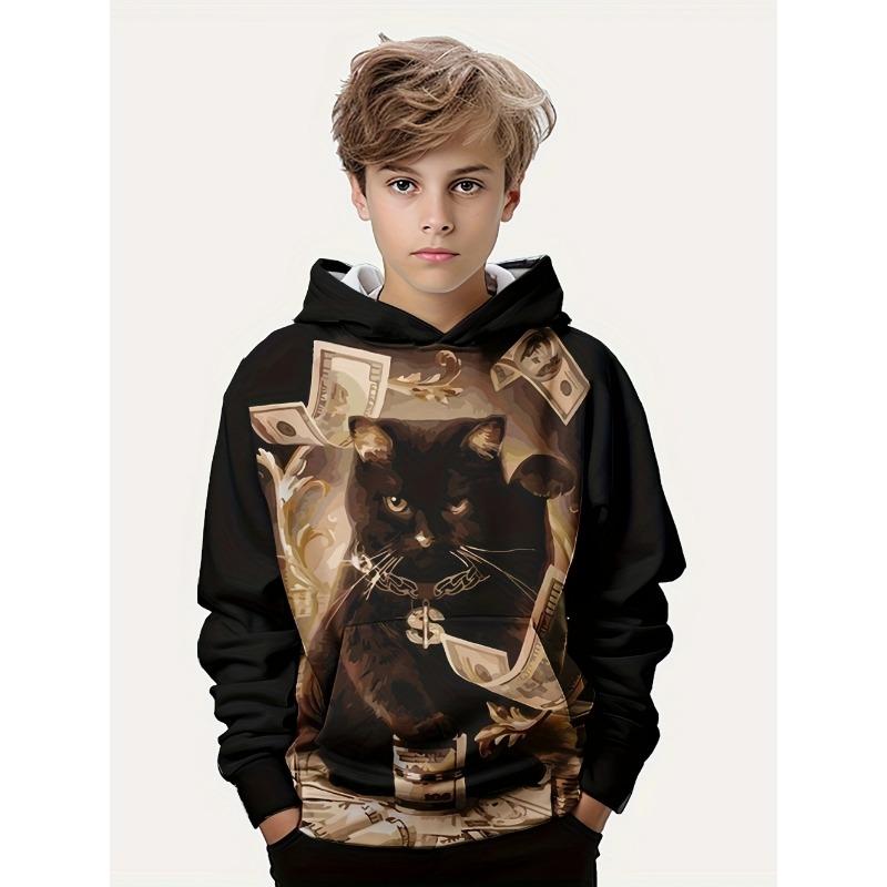 Jungenbekleidung Kawaii Katzenmuster Herbst Kapuzenpullover Lässige Mode 3-14J Sweatshirt für Jungen Outdoor Bequeme Kinderbekleidung