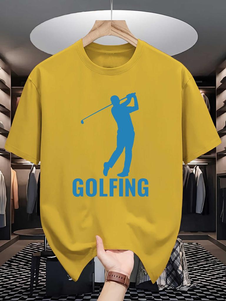 Golfing Player Silhouette Unisexs T Shirt Crew Neck Cotton Golf Tee For Golf Fans Outdoor Gift For Male Sports Lovers Daily Wear