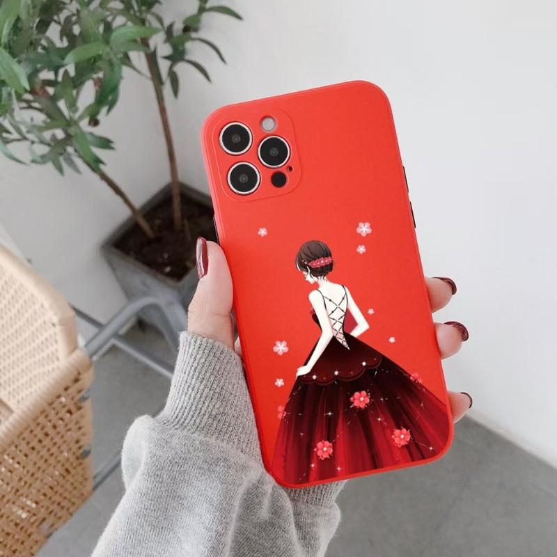 Girl In Red Dress Phone Case For IPhone 14 11 12 13 Pro Max X XR XSMax 6 6S 7 8 Plus SE 2022 Soft Square Color Phone Cover