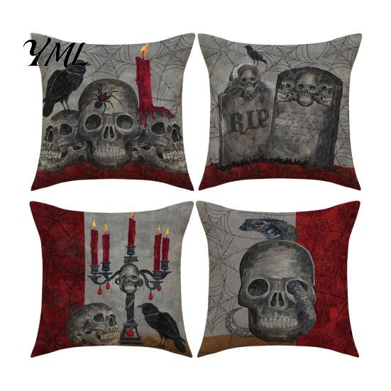 Halloween Ghost Cushion Cover Cover, Spooky Skull Throw Pillow 18x18 Cute Print Home Textiles Inch Case for Living Room Sofa Couch Decor Retro