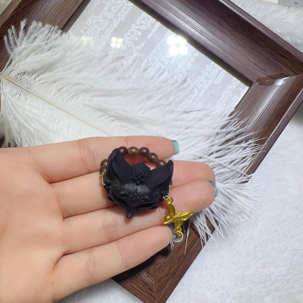 Second Gen Turquoise Amber Ring: Nine-Tailed Fox & Little Bear Wealth-Attracting Trendy Fashion Jewelry