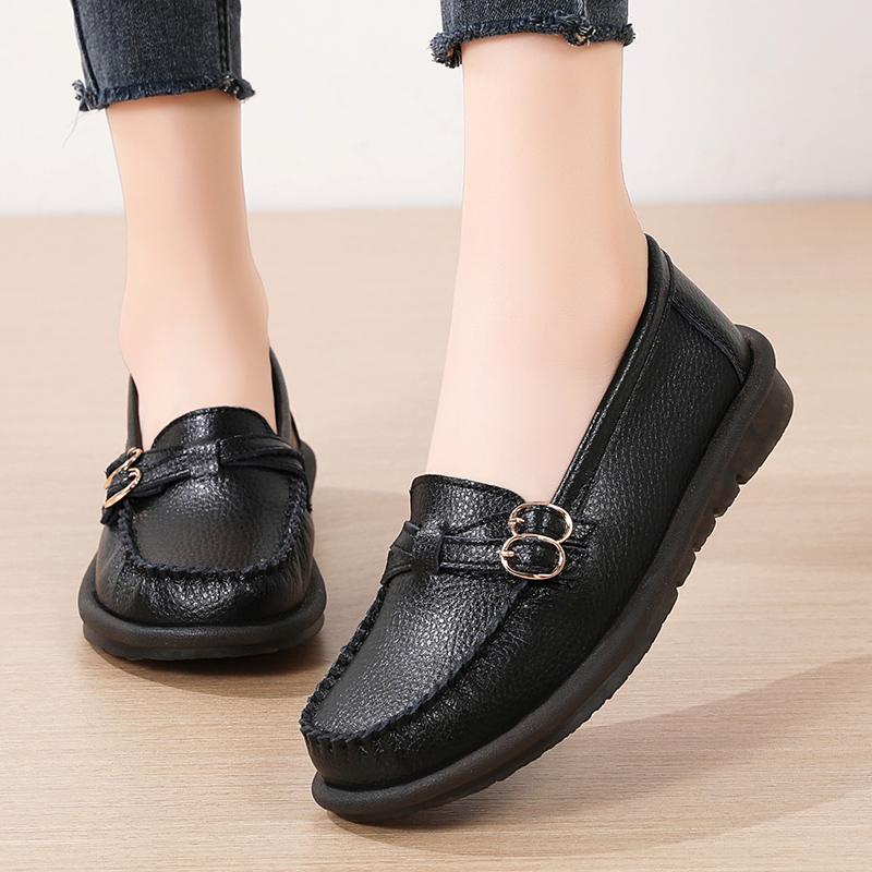 

Женские лоферы с конской пряжкой, кожаные мокасины для вождения, удобные туфли на плоской подошве, повседневные туфли без шнуровки, прогулочная минималистичная женская обувь для беременных больших размеров EU: 35 чёрный