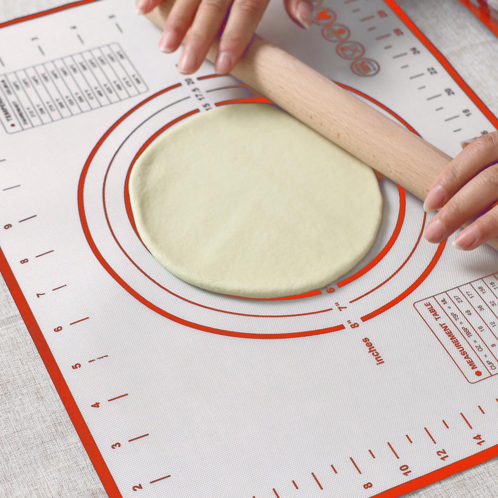 Kitchen Baking Tools Non-Stick Silicone Rolling Kneading Dough Mat with Scales for Home Use(Red